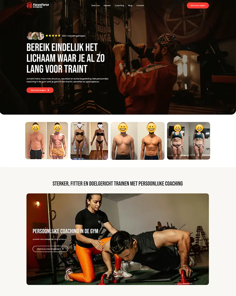 Voorbeeld van een professionele gym website gemaakt met WordPress.