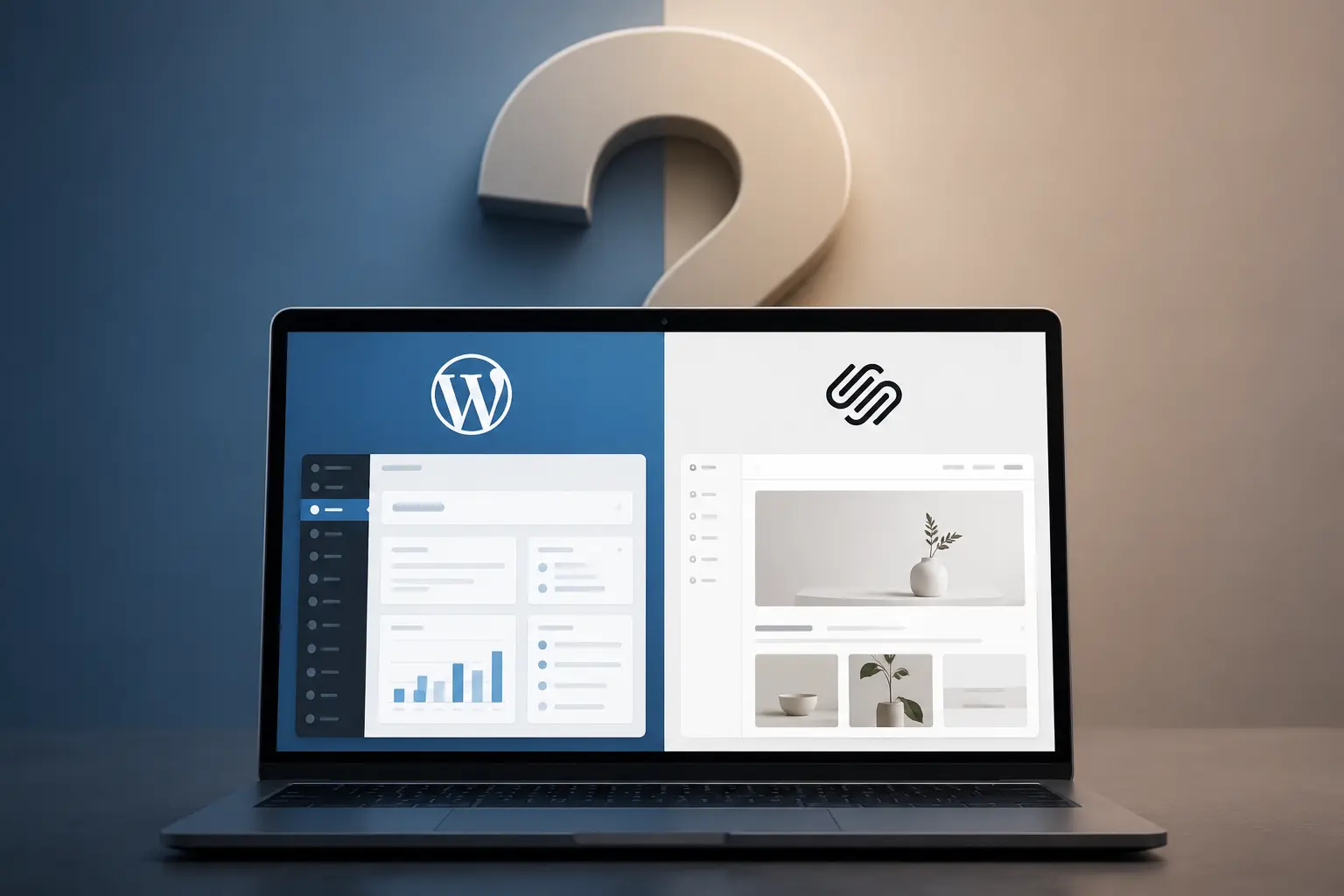 WordPress vs Squarespace laptop dashboard vergelijking voor beheerders